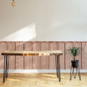 Plage Papier peint découpé préencollé, soubassement, planches de bois rose, imitation bois, rose pâle, raccordable, 83 cm X 195 cm