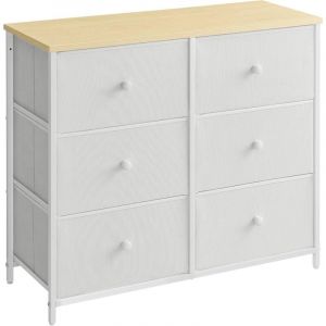 Songmics Commode avec 6 tiroirs en tissu blanc et couleur boisée