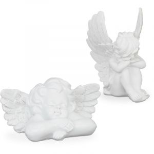 Image de Relaxdays Lot de 2 anges fun&egrave;bre, Statue gracieuse, r&eacute;sistant aux intemp&eacute;ries et au gel, pierre artificielle, blanc