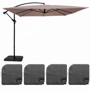 Image de Oviala Parasol déporté et 4 dalles à remplir aluminium taupe 3x3m