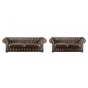 Canapé 3+2 chesterfield CLOTAIRE 100% cuir vieilli