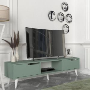 [en.casa] - Meuble tv Kullila 160 x 35 x 40 cm vert / blanc
