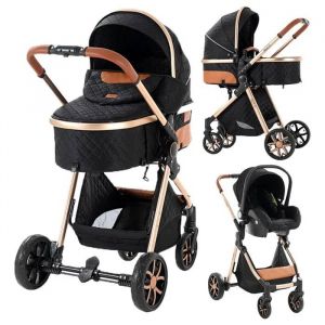 Poussette Magic Zc Poussette Bebe Pousette Trio 3 En 1 Avec Sac &Agrave; Main Jusqu'&agrave; 15kg 0-3ans Paysage &Eacute;lev&eacute; Avec Grand Panier Noir Or