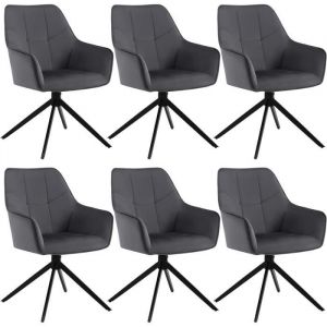 Lot de 6 Chaises de Salle à Manger Pivoter à 360° en Velours + métal. 45 x 41 x 86cm. Chaise de Cuisine avec Dossier. Gris Foncé - Woltu