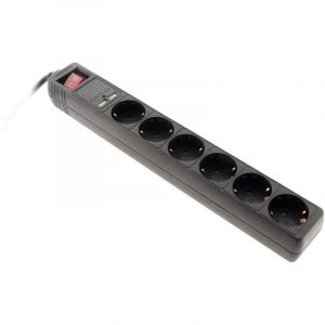 Zenitech Multiprise Schuko 6x16A + 2 USB-A, Blanc et Noir, Câble H05VV-F 3G1.5mm², Longueur 1.4m, Interrupteur Lumineux, Charge Appareils Mobiles, Sécurité et Performance pour Maison et Bureau