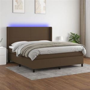 VidaXL Sommier &agrave; Lattes de Lit avec Matelas et LED, Lit Rembourr&eacute;, Lit Double, Lit Adulte de Chambre &agrave; Coucher Int&eacute;rieur, Moderne, Marron Fonc&eacute; 160x200 cm