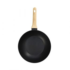Weber Wok, pour Induction, Gaz, Ceramique et plus, Tout Feux, Anti Adhesive Sauteuse 28 cm, Revêtement Anti-Dérapant, Poignée au Toucher Doux, Résiste à la Chaleur, Aspect Bois