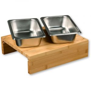 KESPER | Planche &agrave; d&eacute;couper avec 2 bols en acier inoxydable | Bambou FSC Bac r&eacute;cup&eacute;rateur Norme Gastro 1/4, 35 x 29 x 9,5 cm, planche de cuisine durable | 58355
