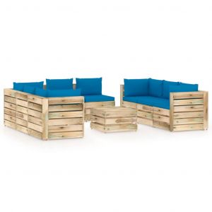 VidaXL Salon de jardin 9 pcs avec coussins Bois impr?gn? de vert