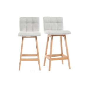 Miliboo Tabourets de bar en tissu gris clair et bois H65 cm (lot de 2) KLARIS