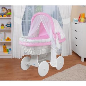 Image de WALDIN Landau/berceau b&eacute;b&eacute; complet,44 mod&egrave;les disponibles [Cadre / roues peintes en blanc, blanc / rose]