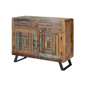 Commode en bois recyclé multicolore