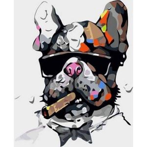 Peinture au numéro : Chien au Cigare - sans châssis en bois