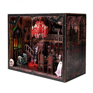 Dam Famille sombre. Book nook en bois avec 155 pièces, design 3d réaliste.