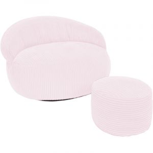 Pouf XXL d&eacute;houssable en velours c&ocirc;tel&eacute; BANANAIR 110x100 cm + repose-pieds rose