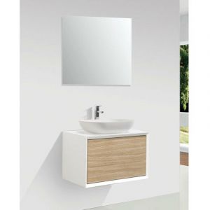 Stano Meuble salle de bain pour vasque &agrave; poser PALIO 60 cm blanc mat / ch&ecirc;ne clair textur&eacute; - Blanc