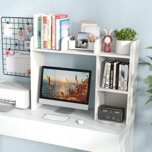 COSTWAY Biblioth&egrave;que, &Eacute;tagere &agrave; Poser sur Meuble avec 5 Compartiments pour &Eacute;cran 27", Biblioth&egrave;que sur Bureau avec 2 Kits Anti-basculement, 94 x 25 x