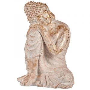 Decorative Garden Figure Buddha White/Gold Polyresin (35,5 x 54,5 x 42 cm)