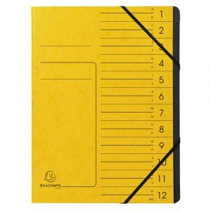 Exacompta 541209E - Trieur agrafé Carte lustrée, 12 compartiments, coloris jaune