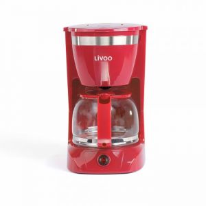 Livoo Cafetière électrique dod163r - finition rouge, capacité de 1. 25l / 12 tasses, verseuse en verre avec système anti-gouttes