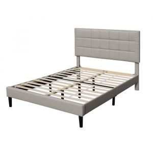 Lit 140x200 - Sommier + Tête de Lit Capitonnée blanc - Pieds 16 cm - 13 Lattes - Revêtement pvc Simili - Montage Rapide - Confort Optimal - Design