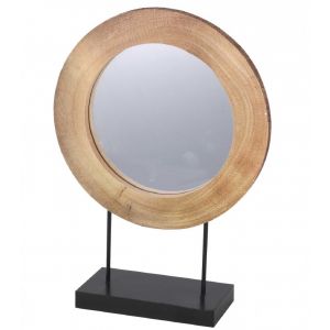 Wadiga Miroir Décoratif à Poser Rondin de Bois et Métal Noir 0,000000