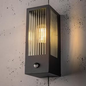 Cgc Lighting - Applique murale d'extérieur E27 noire en verre biseauté avec capteur de mouvement pir