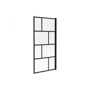 Pare baignoire pivotant style industriel - 90 x 140 cm - Noir mat - Verre - RIVANON