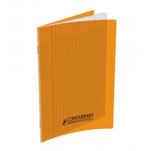 Conquerant 100105471 - Cahier Classique piqué 17 x 22 cm couv. PP orange 48 pages 90g/m², Grands carreaux