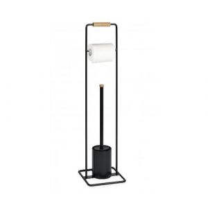 Image de Wadiga Dérouleur Papier Toilette + Brosse WC métal noir et Bois H72 cm Noir Andrea