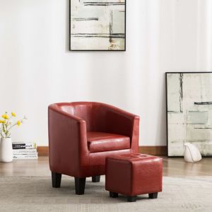 Image de VidaXL Fauteuil avec Repose-pied Similicuir Rouge Bordeaux