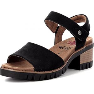 Relife Sandales Femme Laya - Talon 6cm - Fermeture Scratch - Noir
