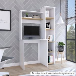 Bureau informatique polyvalent avec étagères en aggloméré de couleur blanche Linea Z Oficina TuHome