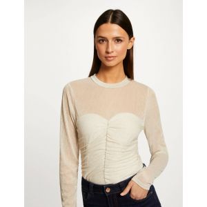 Image de Morgan T-shirt manches longues &agrave; fronces Beige - Couleur Beige - Taille XS