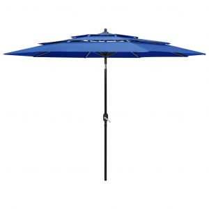 VidaXL Parasol à 3 niveaux avec mât en aluminium Bleu azuré 3 m