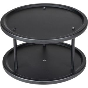 Wenko Organisateur de cuisine Duo noir, plat tournant à 2 étages pour la cuisine, étagère rotatives en acier inoxydable brossé en noir, utilisation polyvalente, Ø 26,5 x 15,5 cm