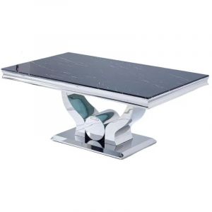 Homy France - Table Basse trofy verre effet Marbre Noir 120x70x49 cm