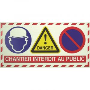 Top Car Vinmer 384003 Panneau de signalisation Chantier interdit au public 4 panneaux-en-1 800 x 400 mm