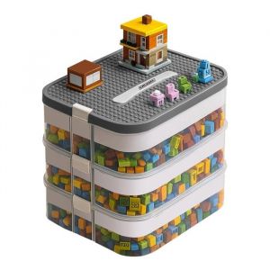 Iso Trade Bo&icirc;te de rangement avec compartiments empilables pour jouets briques de construction 3 niveaux