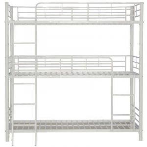Pack: Lit superpos&eacute; en m&eacute;tal TRIPLE 3 &eacute;tages + Matelas compris 3 couchages 90x190 cm Blanc