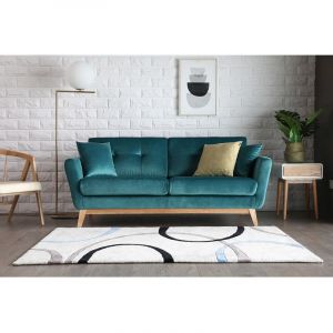 Concept-Usine Hoga Velours Vert : Canapé scandinave 3 places vert + 2 coussins