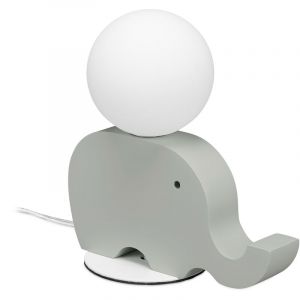 Relaxdays Lampe de chevet pour chambre enfant ou bébé, forme d’éléphant bois, boule verre, 21x20x10 cm, gris/blanc