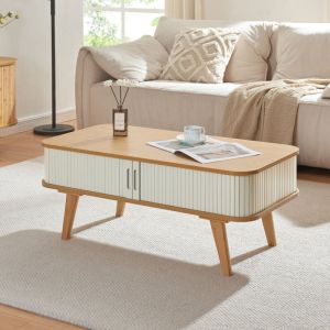 Table basse Tysv&aelig;r bambou 100 x 50 x 40 cm naturel blanc cr&egrave;me [en.casa]
