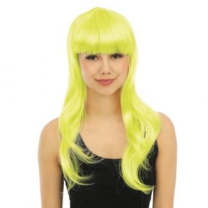 Ruedelafete Perruque longue raide avec frange jaune