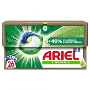 Ariel 3in1 PODS, Lessive Liquide Capsules, 104 Lavages (4x26 Tablettes), Avec Une Touche de Citronnelle 40% En Plus D’Ingrédients Végétale, Testé Dermatologiquement, Fabriqué en France