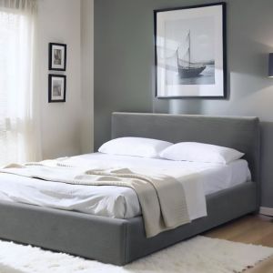 Terre de Nuit Lit coffre avec tête de lit rembourrée en velours côtelé gris 160x200 - LT82002