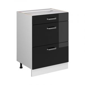 Meuble cuisine R-Line, Noir Haute brillance, 60 cm avec tiroirs, sans plan de travail, Vicco