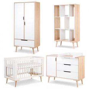 Monmobilierdesign SOFIE Chambre bébé complète Commode à langer Armoire Bibliothèque et Lit 120X60 Blanc