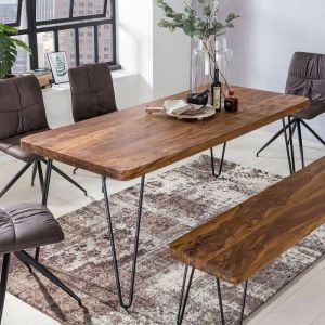 Table à manger 120x80x76 cm en sheesham et pieds en métal