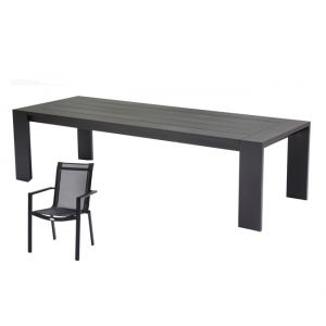 Wilsa Garden Table Ibiza 220 Alu noire Table + 6 fauteuils